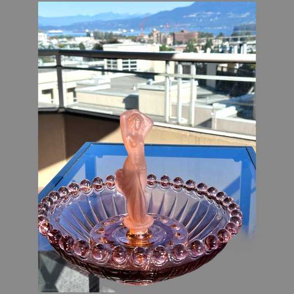 1930s ART DECO JOSEF INWALD AMBER GLASS LADY FLOWER FROG FLOAT BOWL - Picture 15 of 15